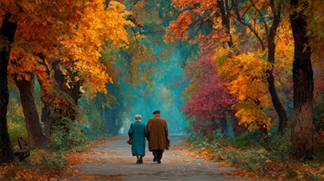 A Serene Stroll Through a Colorful Autumn Park Pathway