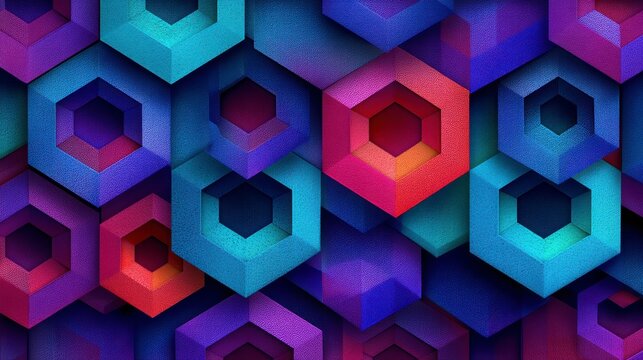 Vibrant Geometric Shapes in Blue and Purple with Hexagonal Patterns