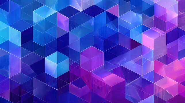 Colorful Abstract Geometric Pattern of Cubes in Blue and Purple Tones
