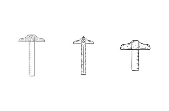 Set of three vintage T square drafting tools for technical drawing and architectural design.