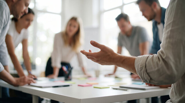 Colleagues collaborating during an office meeting