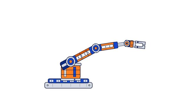 Articulated Industrial Robotic Arm Precision Gripper Flat Vector Animation