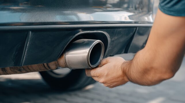 Technician applying heat-resistant protective ceramic coating onto a damaged automotive exhaust pipe.