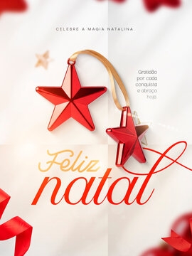 Feliz Natal Estrelas Vermelhas Brilho Post Card Insta Template Banner