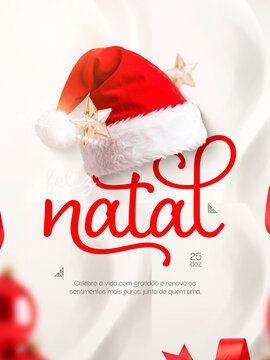 Feliz Natal com Gorro de Papai Noel Post Card Insta Template Banner