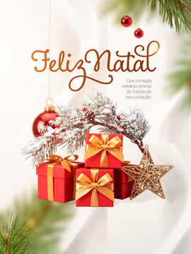 Feliz Natal Presentes Vermelhos Post Card Insta Template Banner