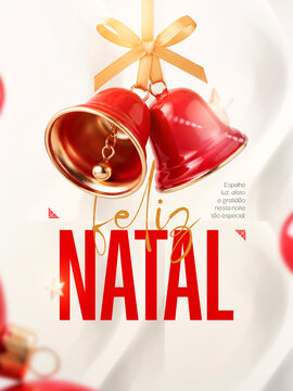 Feliz Natal Sinos Vermelhos e Dourados Post Card Insta Template Banner