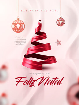 Feliz Natal &Aacute;rvore de Fita Vermelha Post Card Insta Template Banner