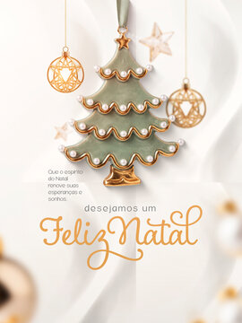 Feliz Natal &Aacute;rvore Dourada Post Card Insta Template Banner