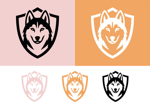 Wolf head shield logo for animal protection.