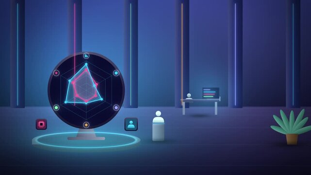 Skill radar chart in office scene AI and jobs full scene seamless loop