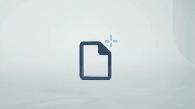 Three dimensional document page sheet icon with glowing sparkle star on white surface