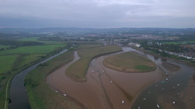 Panorama over River Exe and Topsham from a drone, Exeter, Devon, England, United Kingdom