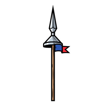 Medieval Halberd Weapon with Red and Blue Banner - Illustration