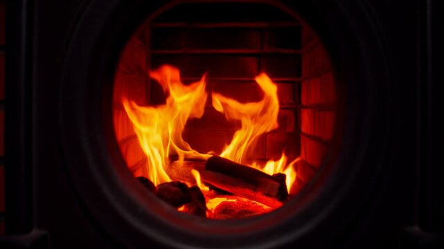 Brick kiln glowing through a peephole
