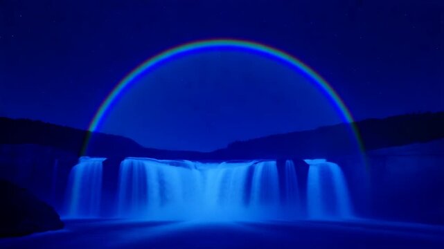 Moonbow arching over a waterfall