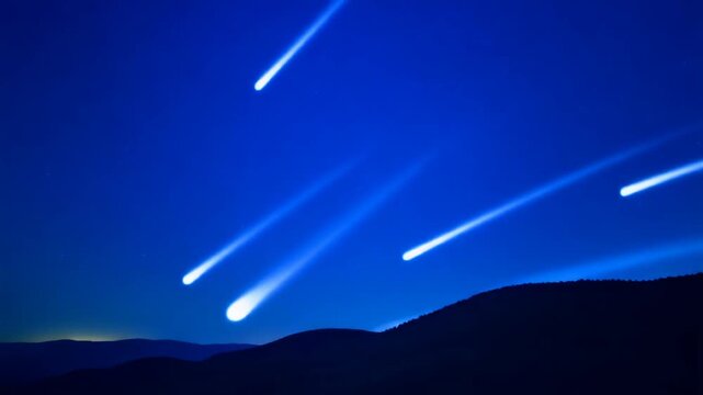 Meteors streaking across a starry sky