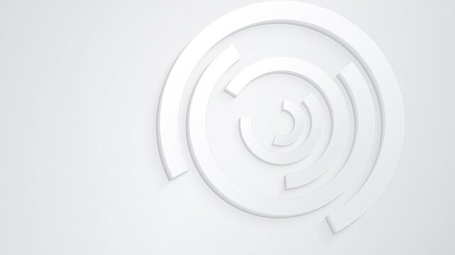 Abstract 3d background with white concentric circles and rings, minimalist design, modern geometric pattern isolated on white background