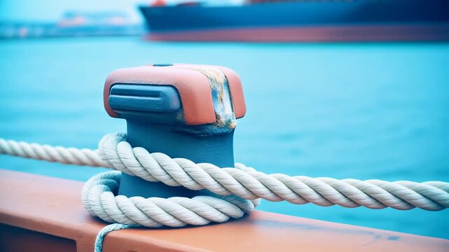 Mooring line creaking on a bollard