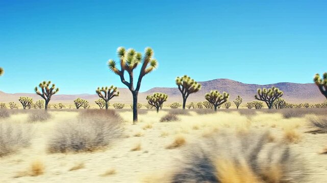 Desert wind moving grass by joshua trees