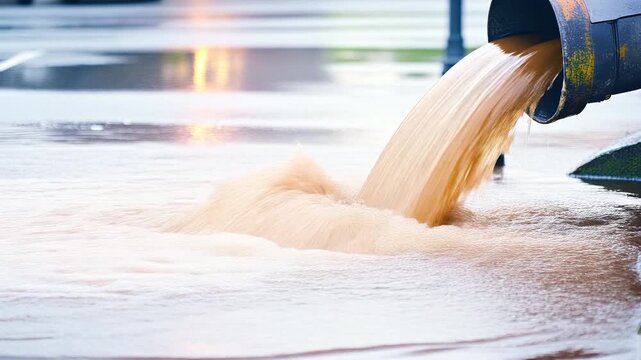 Pump drawing floodwater through a hose
