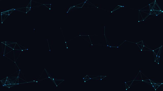 Abstract network of glowing blue dots and lines on a dark background, representing data connections and technology