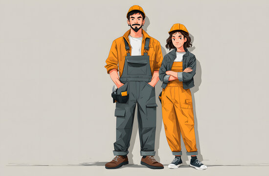 フリップを持つ男女の作業員のベクターイラスト素材