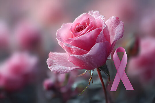 pink ribbon with flower, Breast cancer awareness and October Pink day, world cancer day