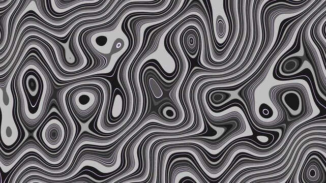 Monochrome marble texture. Animated flat background. Black ink lines distortion