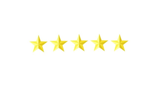 Five yellow stars rating rank system icon on white background, premium quality symbol