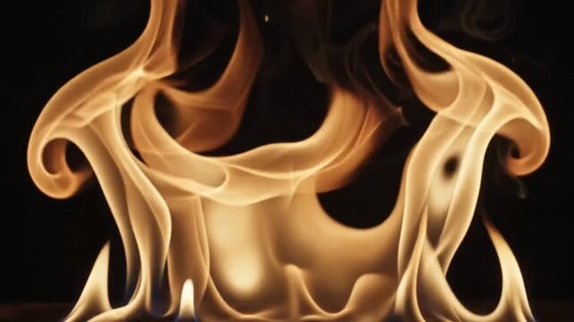 Continuous burning fire flame triptych displaying intense orange heat waves against deep dark background for cinematic visual effects with effects motion graphics