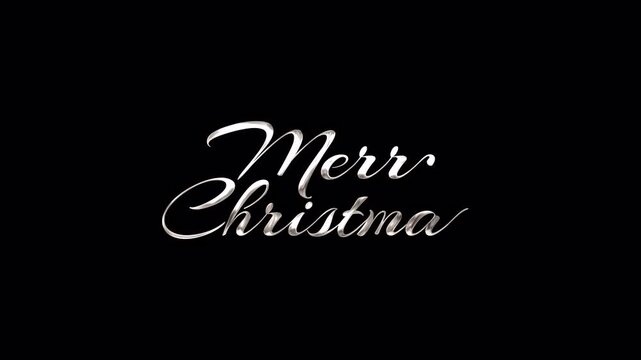 Shiny metallic merry christmas typography stands out against a simple black background, creating a bold festive wallpaper for seasonal greetings. Alpha Channel