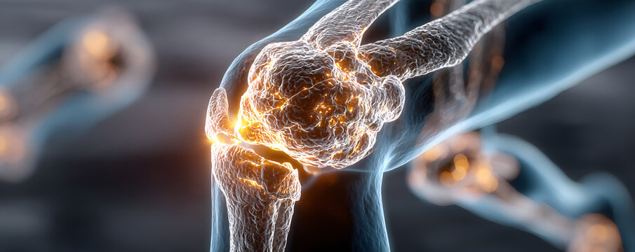 X-ray scan of a human knee joint. Medical imaging technology for orthopedic diagnosis and analysis. Healthcare and science concept.