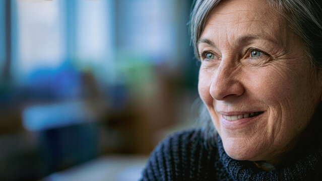 Portrait of a smiling mature woman with grey hair
