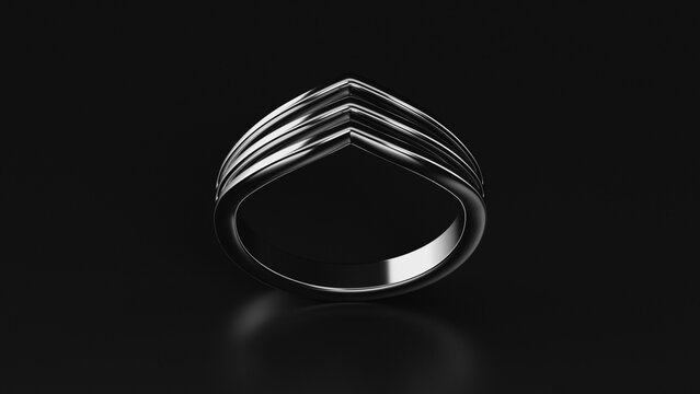 Silver Chevron Triple Band Ring Minimalist Jewelry on dark background