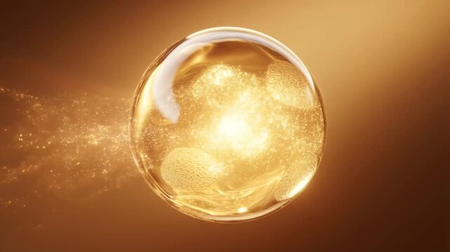 Golden Serum Capsule Skincare Essence Drop With Glowing Light And Shimmer Particles For Luxury Beauty