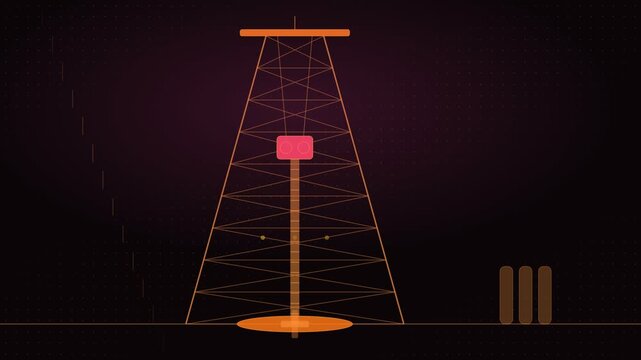Technical industry orange drilling rig mining motion background loop