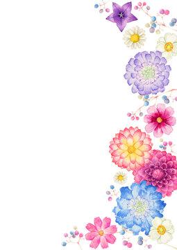 秋の花 植物　背景 フレーム 縦　水彩 イラスト