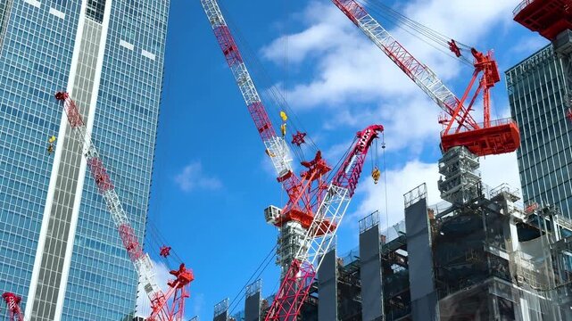 Tower Cranes and High-Rise Construction in the Yaesu Redevelopment District, Tokyo
