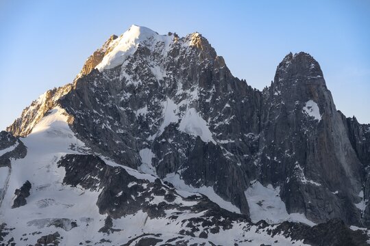 Mountain flank of the Aiguille Verte with Grand Dru, Mont Blanc Massif, Chamonix-Mont-Blanc, Haute-Savoie, France