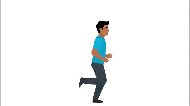 Animated Man Jogging on White Background 2D Cartoon Character