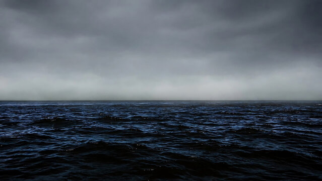 Night sky with stars twinkling over pixelated dark ocean waves illustration