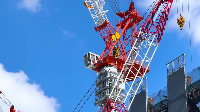 Close-Up of Tower Crane Structure at a Construction Site in Yaesu, Tokyo