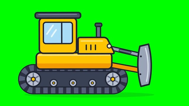 Cute Cartoon Bulldozer Moving Flat Vector Animation Loop Construction