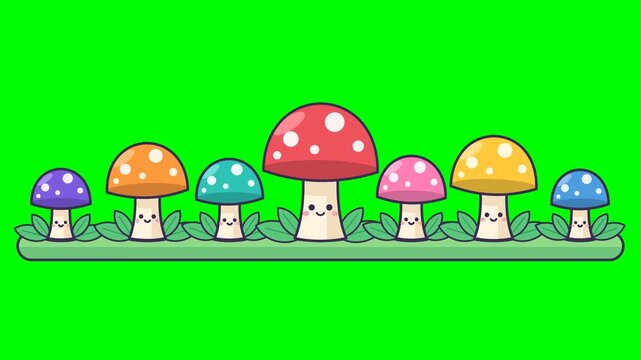 Cute Cartoon Mushrooms Pop-Up Animation Loop