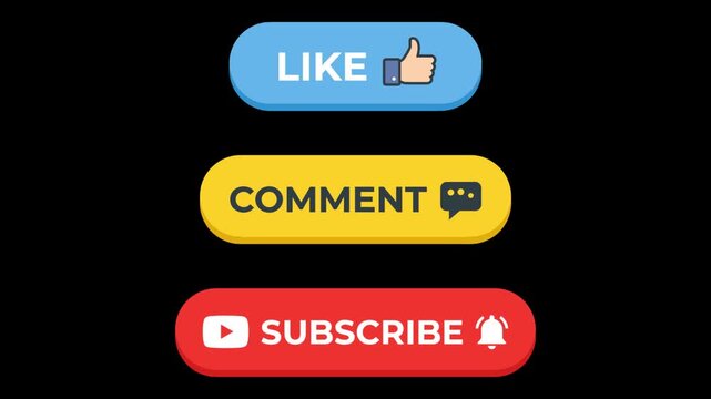 Social media like comment and subscribe buttons. Social media engagement buttons for video content creators