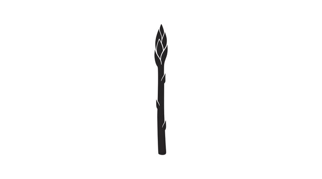 A single black silhouette of an asparagus spear isolated on a white background