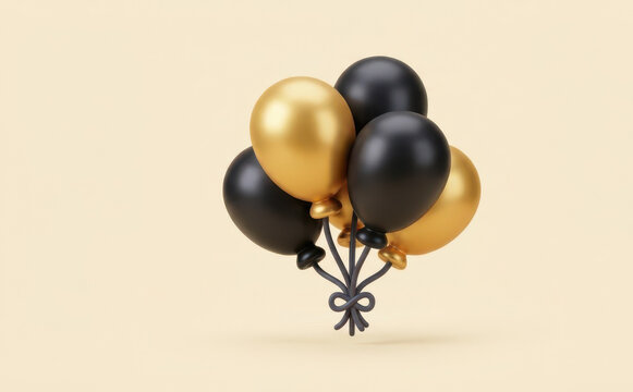 Black and gold balloons bundle 3d illustration for party celebration design and birthday greeting