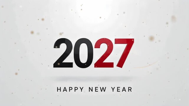 2027 happy new year text animation white background motion graphic seamless loop
