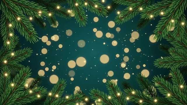 Christmas tree branch frame bokeh background motion graphic seamless loop
